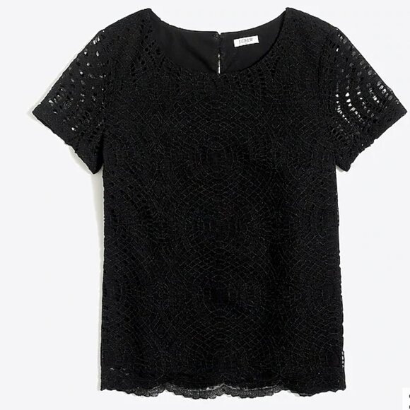 Black J. Crew Factory Textured Lace Short Sleeve Top (NWT) - Picture 4 of 4